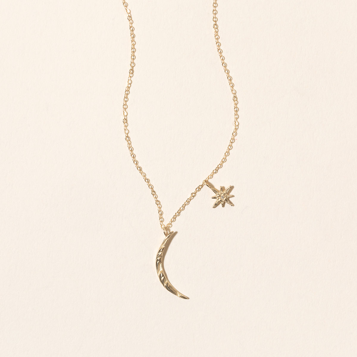 14k Gold & Diamond Moon and Star Necklace