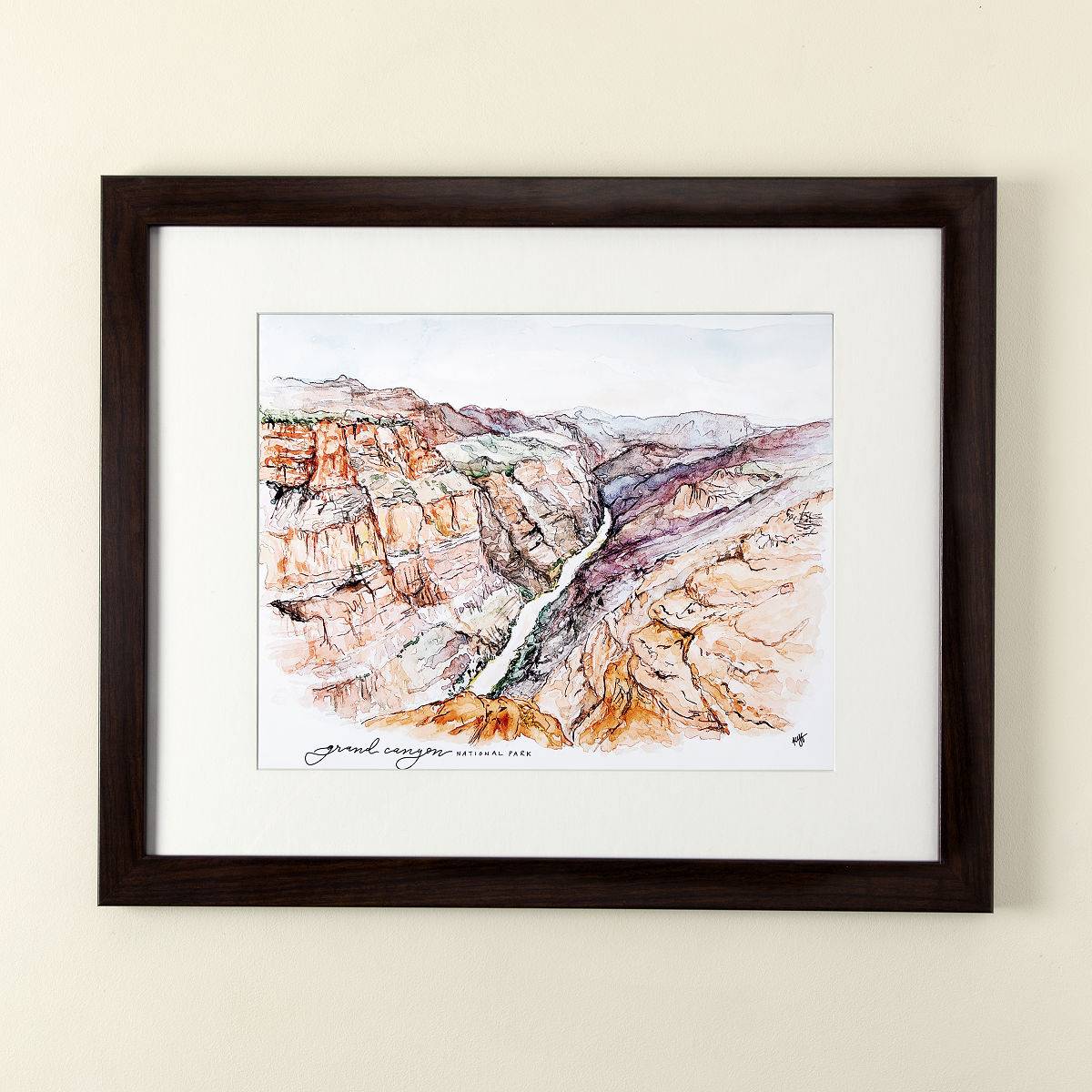 National Park Watercolor Art - Grand Canyon - Framed
