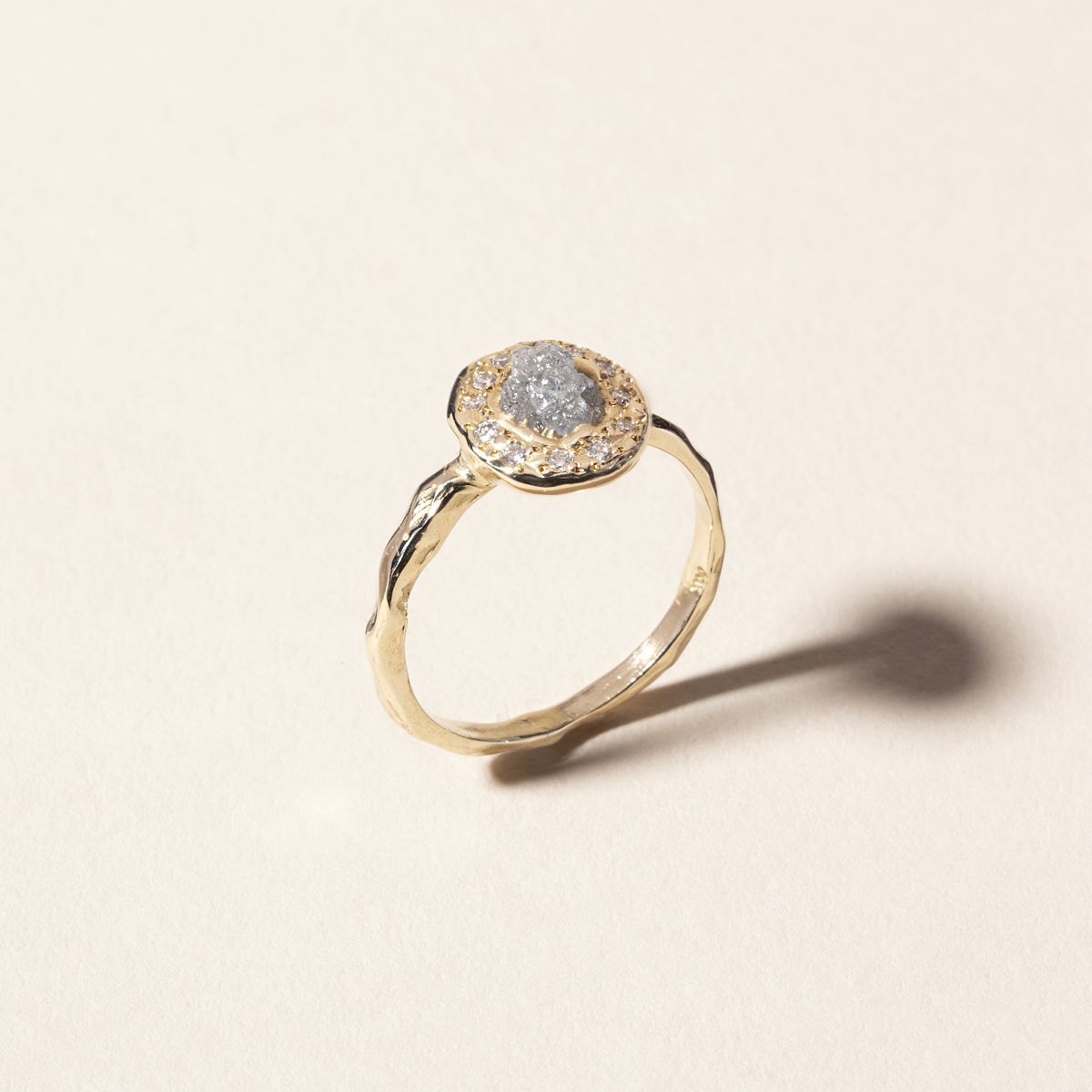 14k Gold Rough Diamond Halo Ring - Size 6