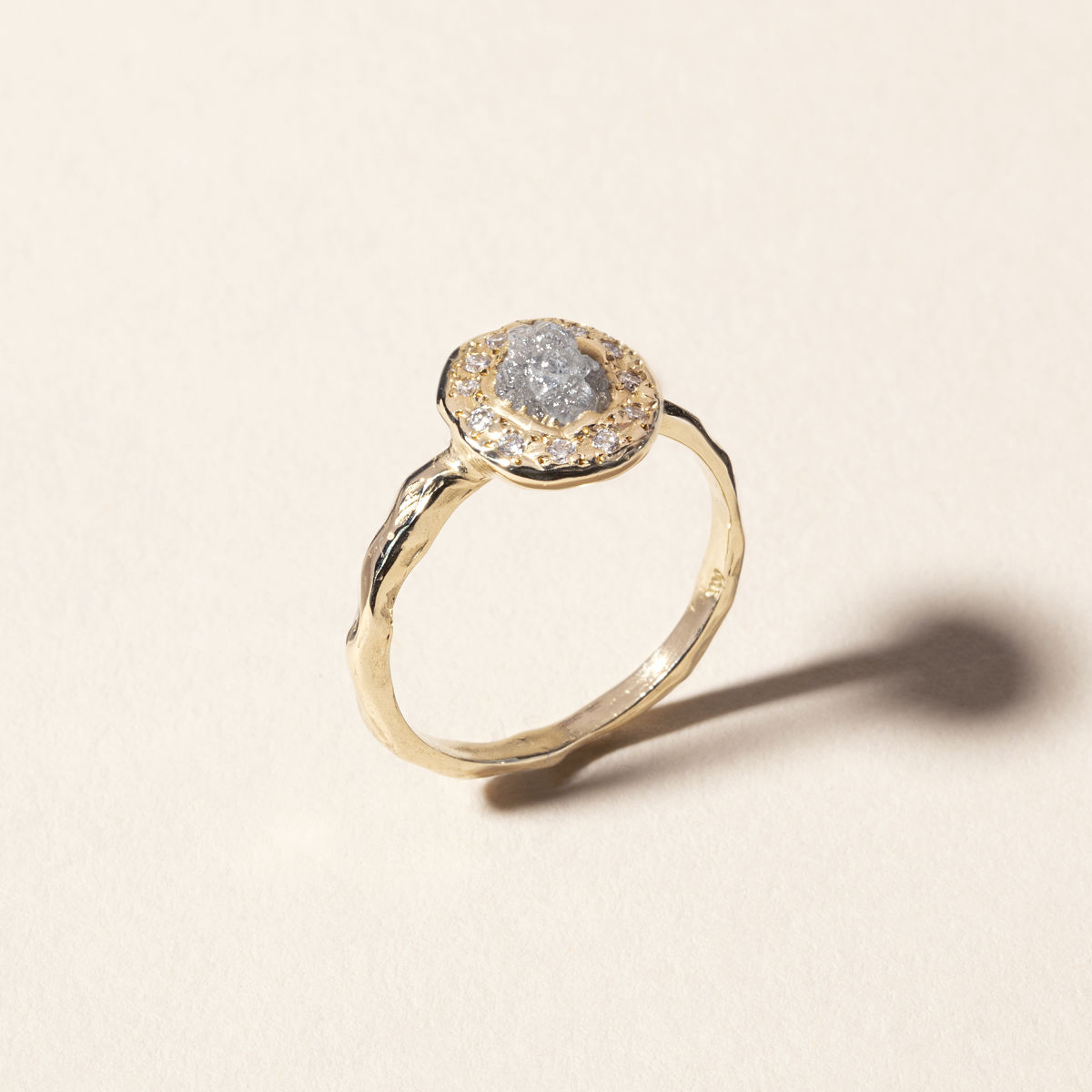 14k Gold Rough Diamond Halo Ring - Size 8