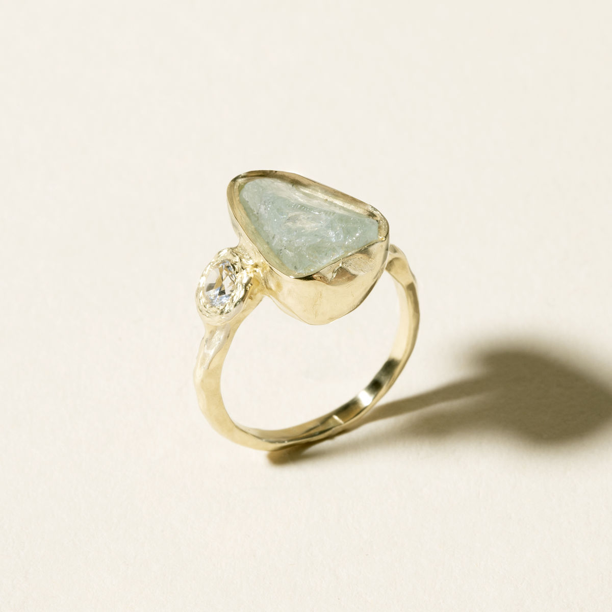 14k Gold Aqua Moon & Stars Ring - Size 7
