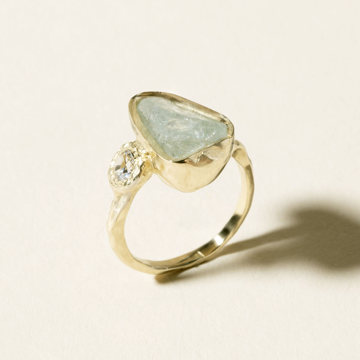 14k Gold Aqua Moon & Stars Ring - Size 9