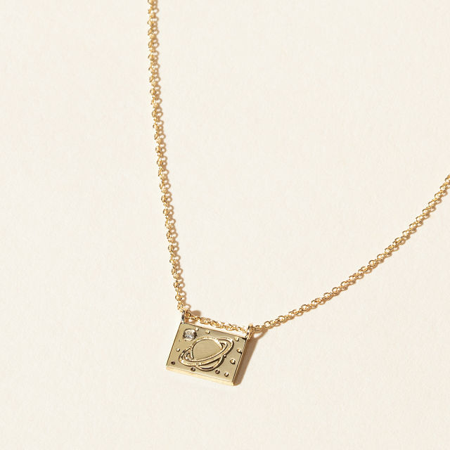 14k Gold & Diamond Postcard Charm Necklace Goods
