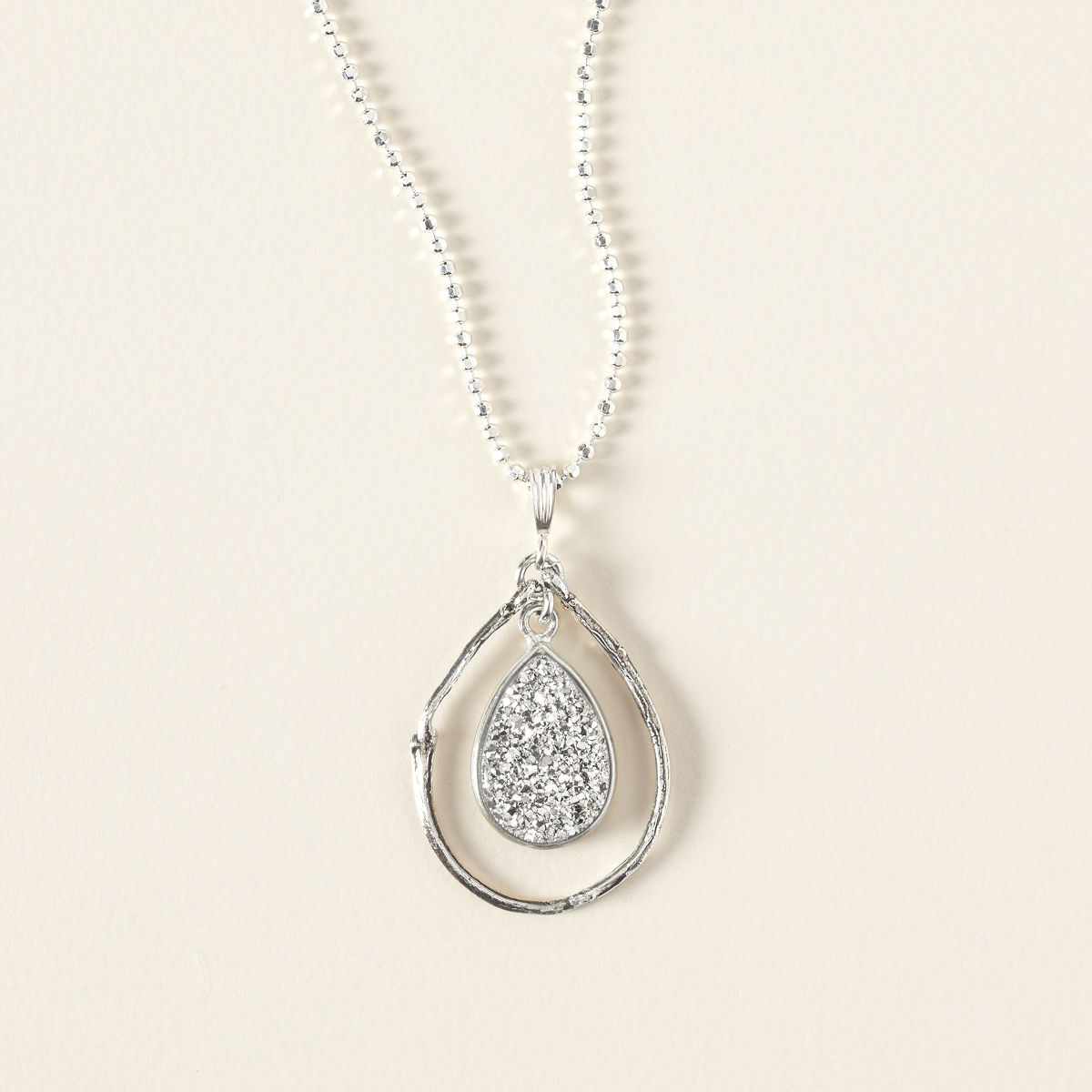 Sparkle & Shine Druzy Drop Necklace - Silver Druzy