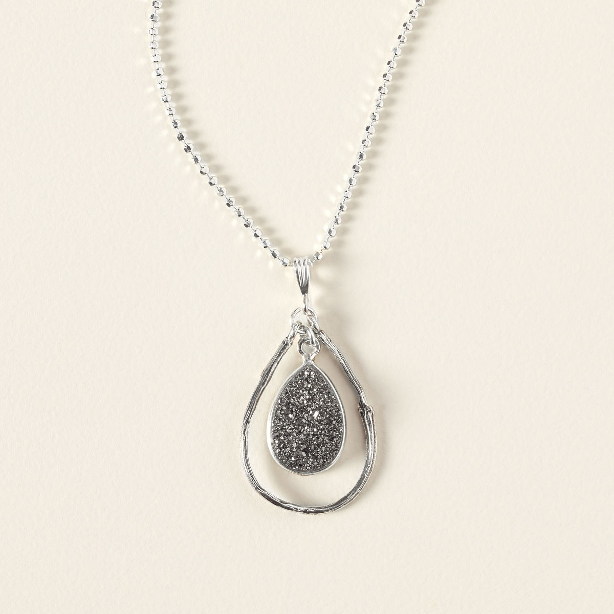 Sparkle & Shine Druzy Drop Necklace - Dark Grey Druzy