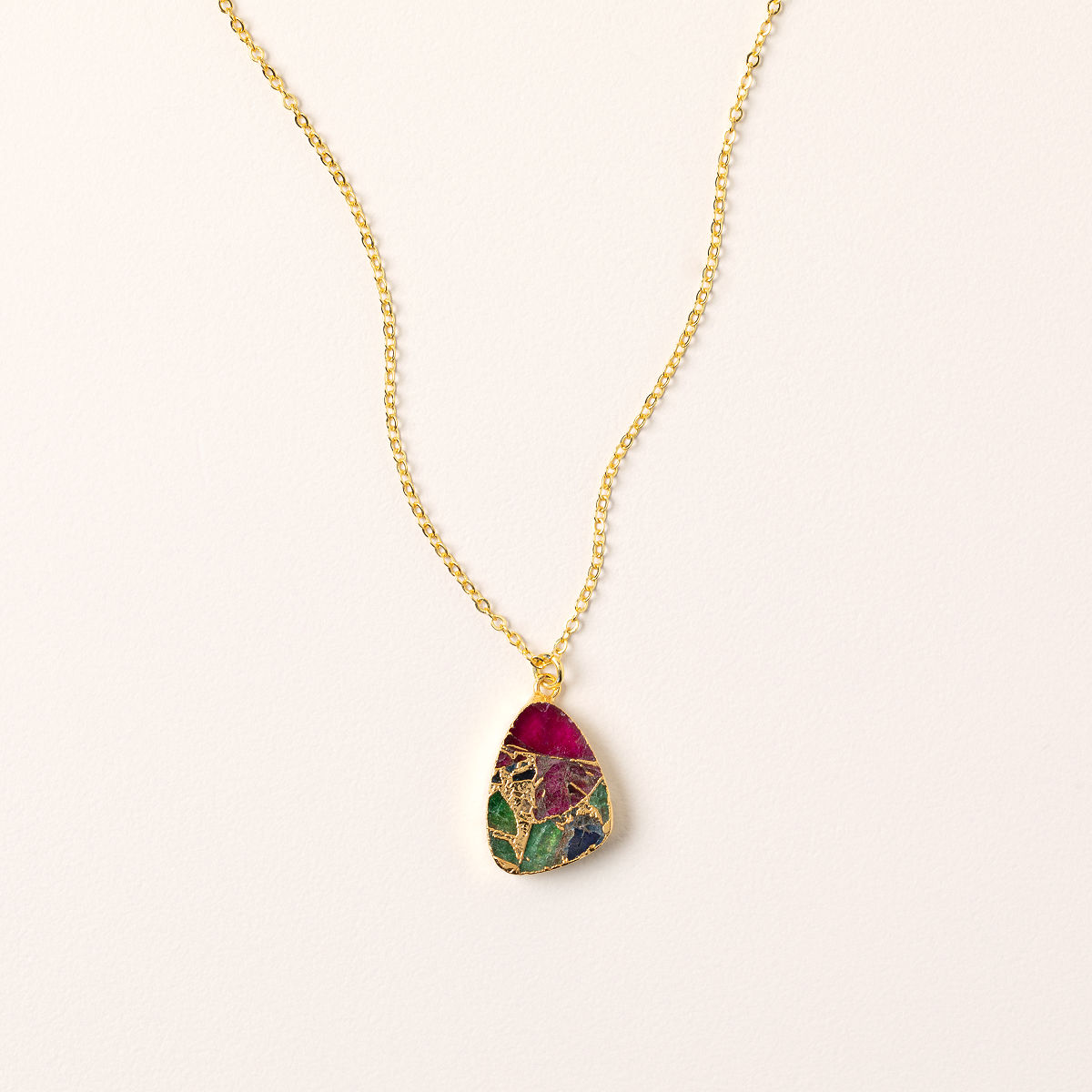 Mosaic Stone Necklace - Green Multi