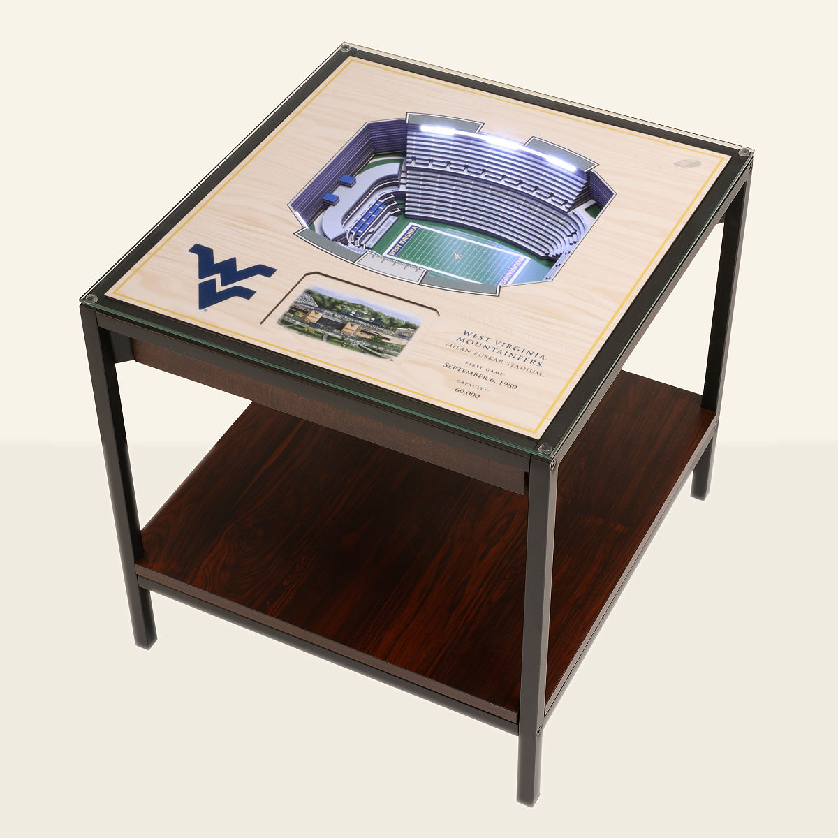 College Football Stadium Lights End Table - West Virginia University
