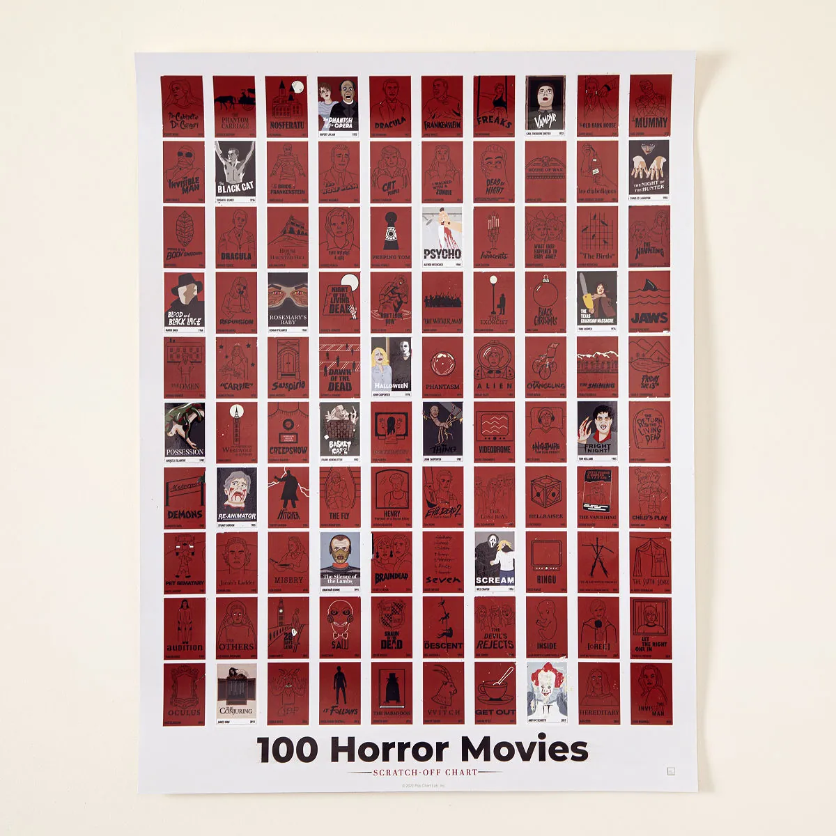 Horror movies scratch-off chart