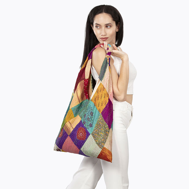 Repurposed Patchwork Silk Sari Tote