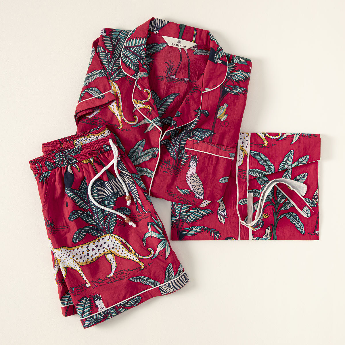 Jungle Print Pajama Short Sets - Red L
