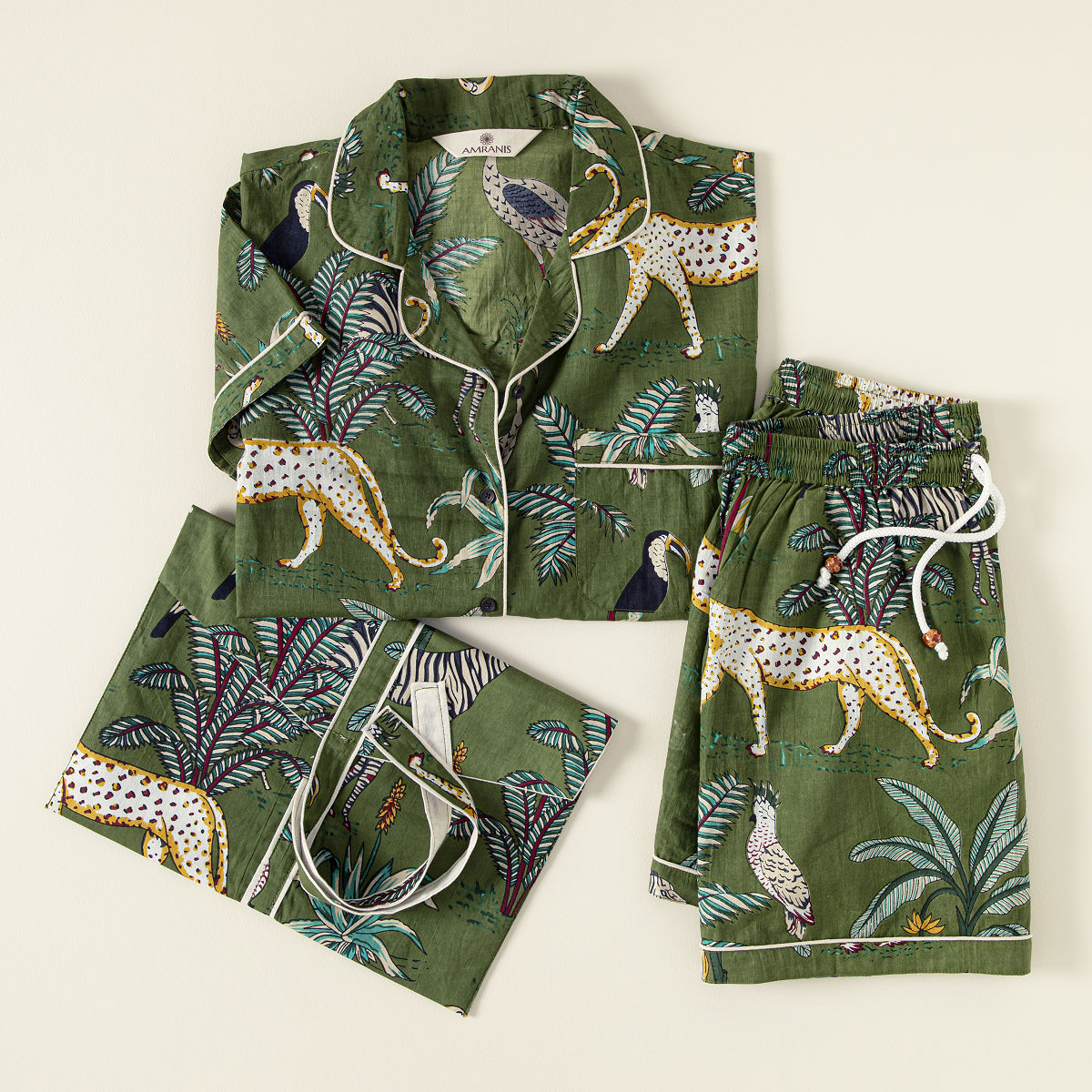 Jungle Print Pajama Short Sets - Green S