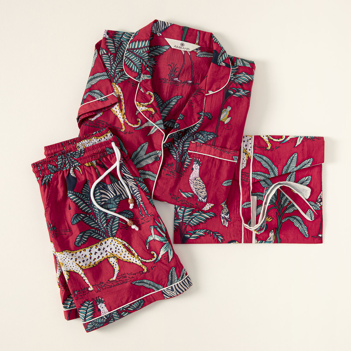 Jungle Print Pajama Short Sets - Red S