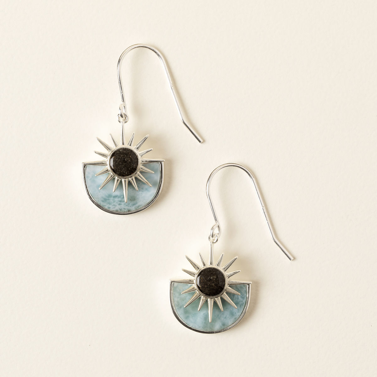 Custom Sand & Larimar Sunburst Earrings
