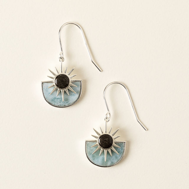 Custom Sand & Larimar Sunburst Earrings