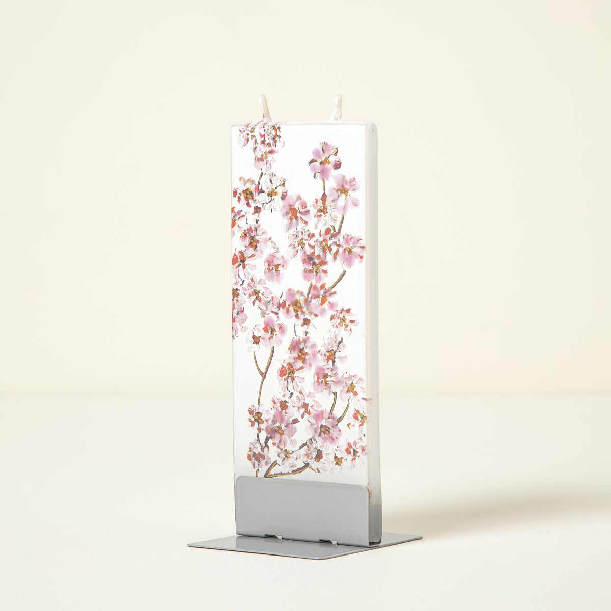 Hand-Painted Floral Flat Candle - Cherry Blossoms
