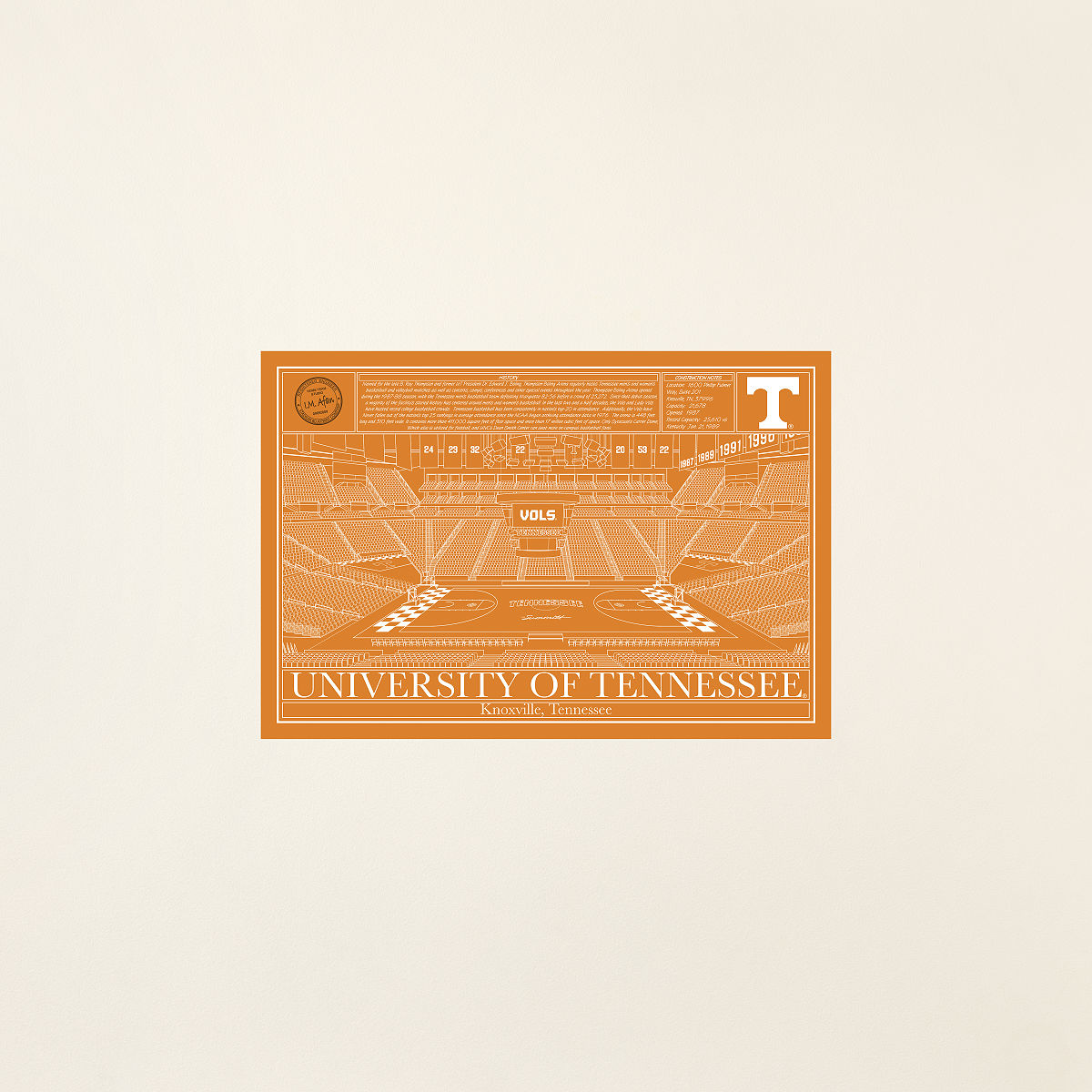 Football Stadium Blueprints - College Colors - University of Tennessee - Unframed