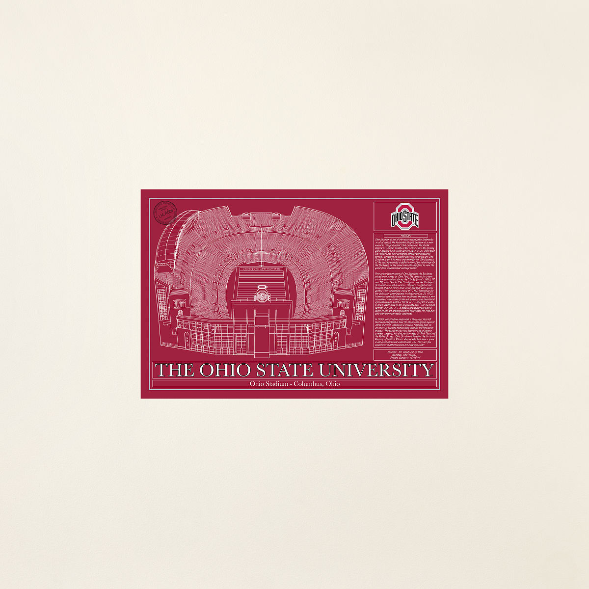 Football Stadium Blueprints - College Colors - Ohio State University - Unframed