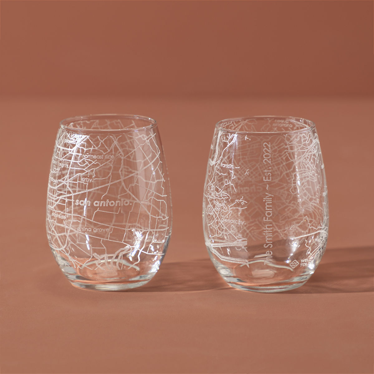 Personalized Hometown Map Glass Set - Wine Glass Pair