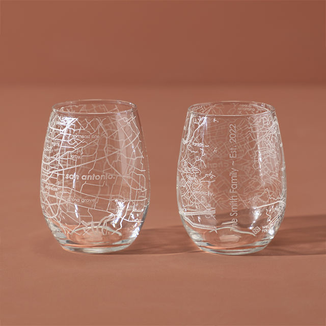 Personalized Hometown Map Glass Set