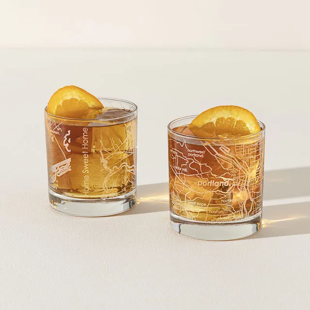 Custom Whiskey Glasses with Etched Map