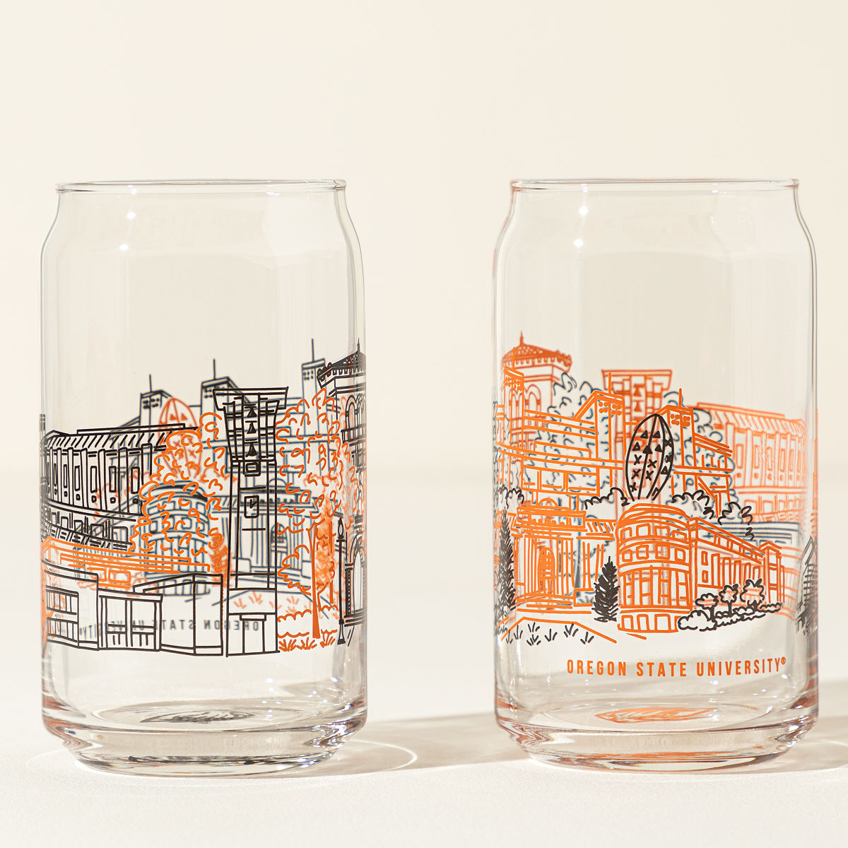 College Cityscape Can-Shaped Glasses - Set of 2 - Oregon State University