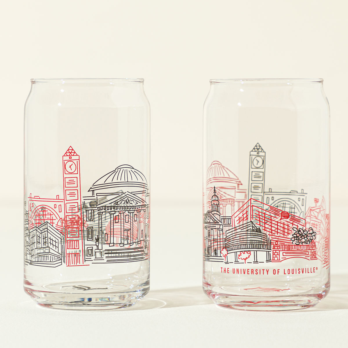 College Cityscape Can-Shaped Glasses - Set of 2 - University of Louisville