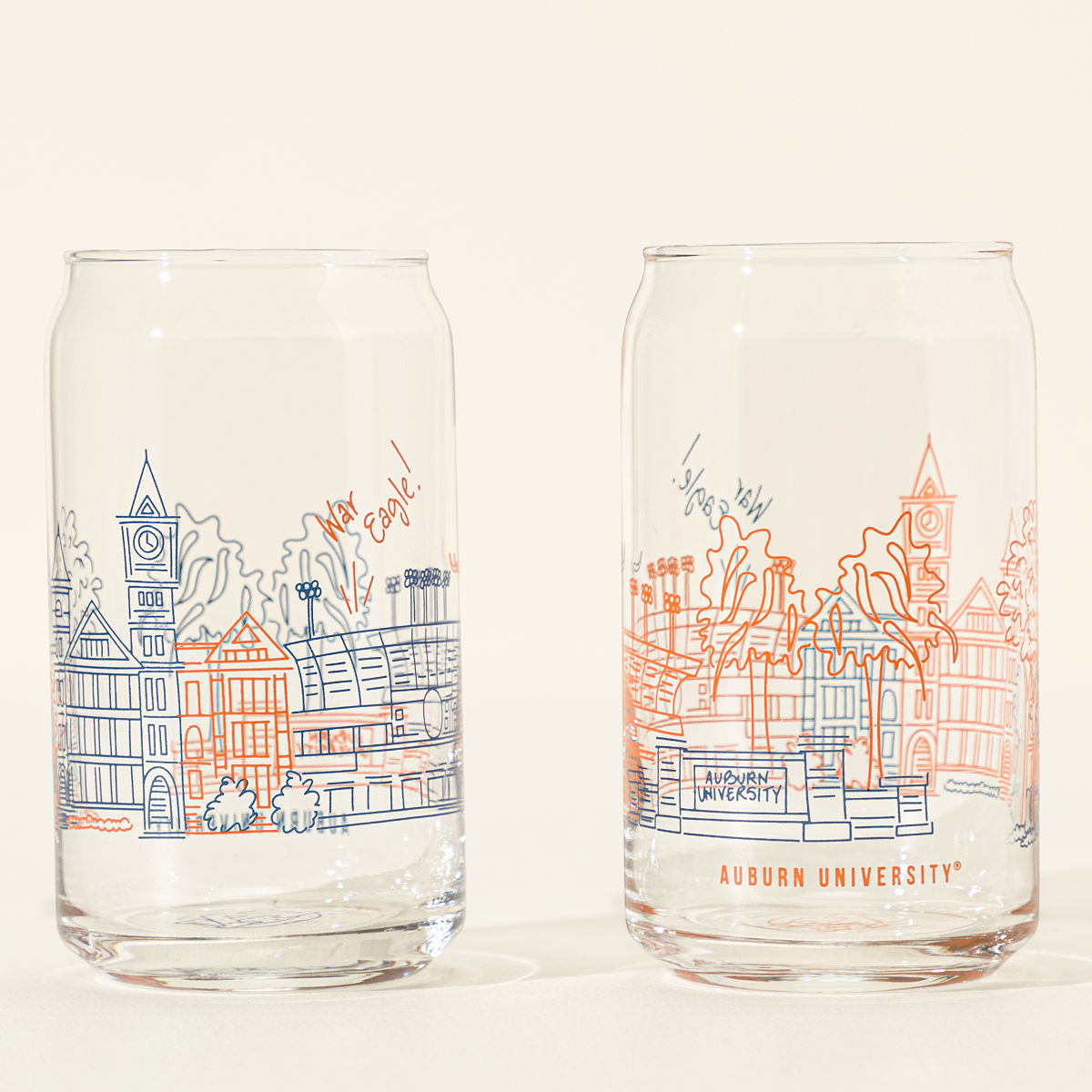 College Cityscape Can-Shaped Glasses - Set of 2 - Auburn University