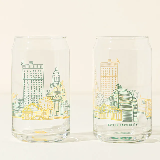 Uncommon Goods | Baylor University - College Cityscape Can-Shaped Glasses -  Set of 2 | College Pint Glasses | 4.9-Star Rated