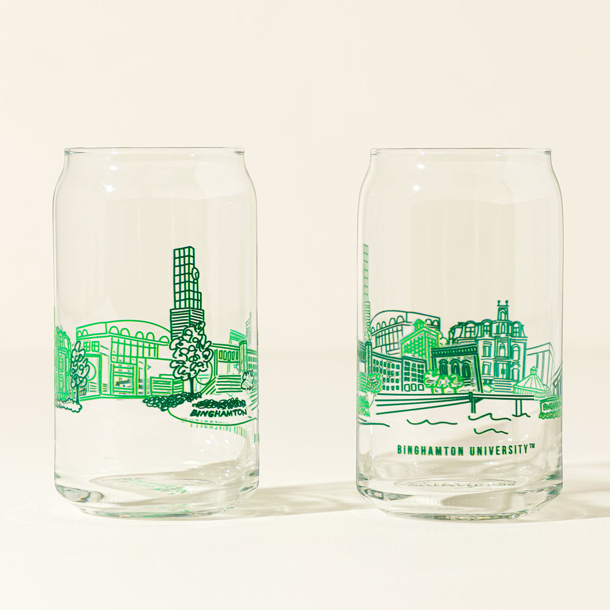 College Cityscape Can-Shaped Glasses - Set of 2 - Binghamton University