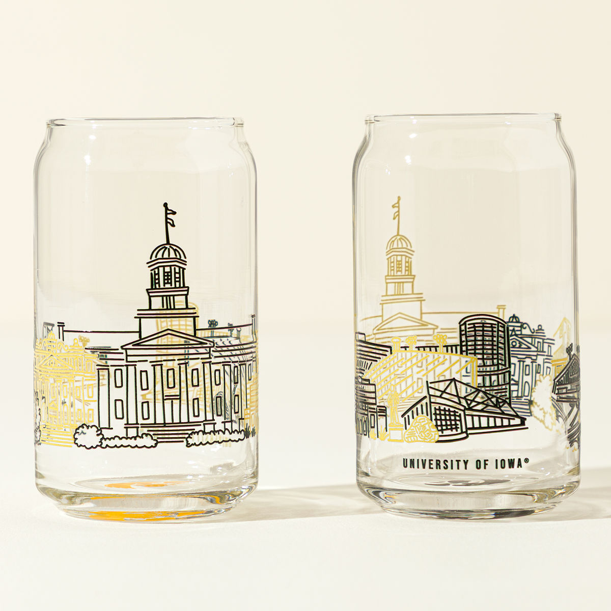 College Cityscape Can-Shaped Glasses - Set of 2 - University of Iowa