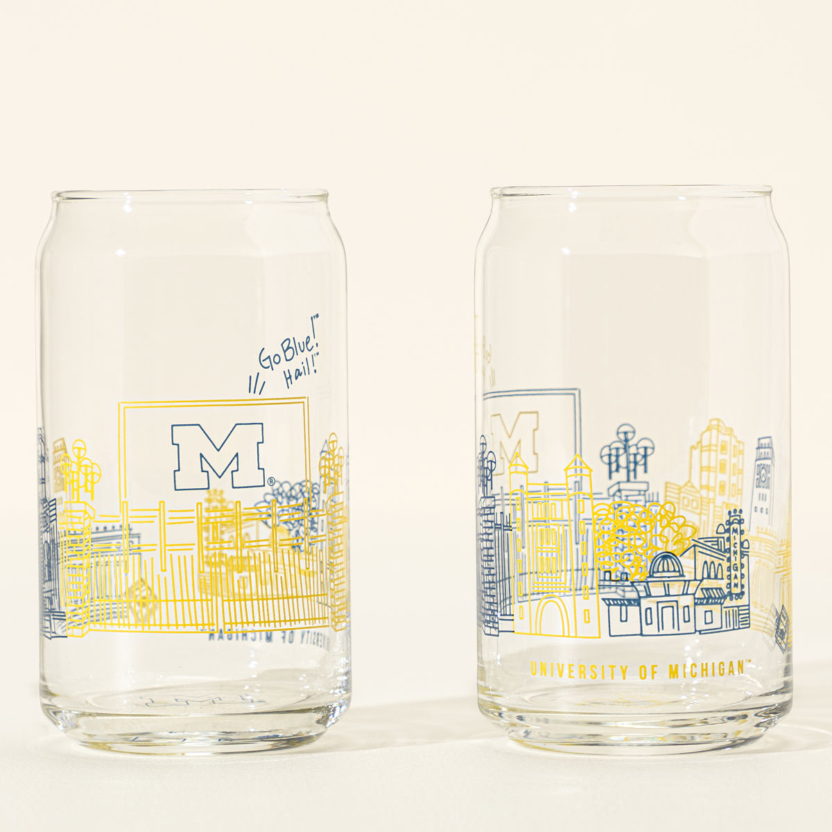 College Cityscape Can-Shaped Glasses - Set of 2 - University of Michigan