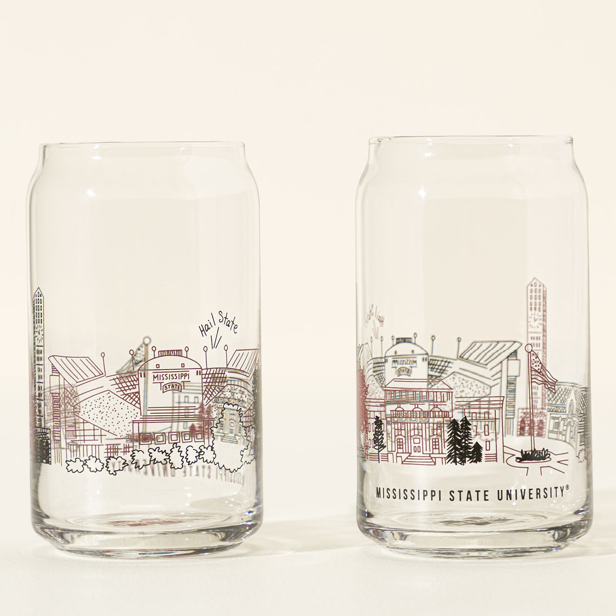 College Cityscape Can-Shaped Glasses - Set of 2 - Mississippi State University