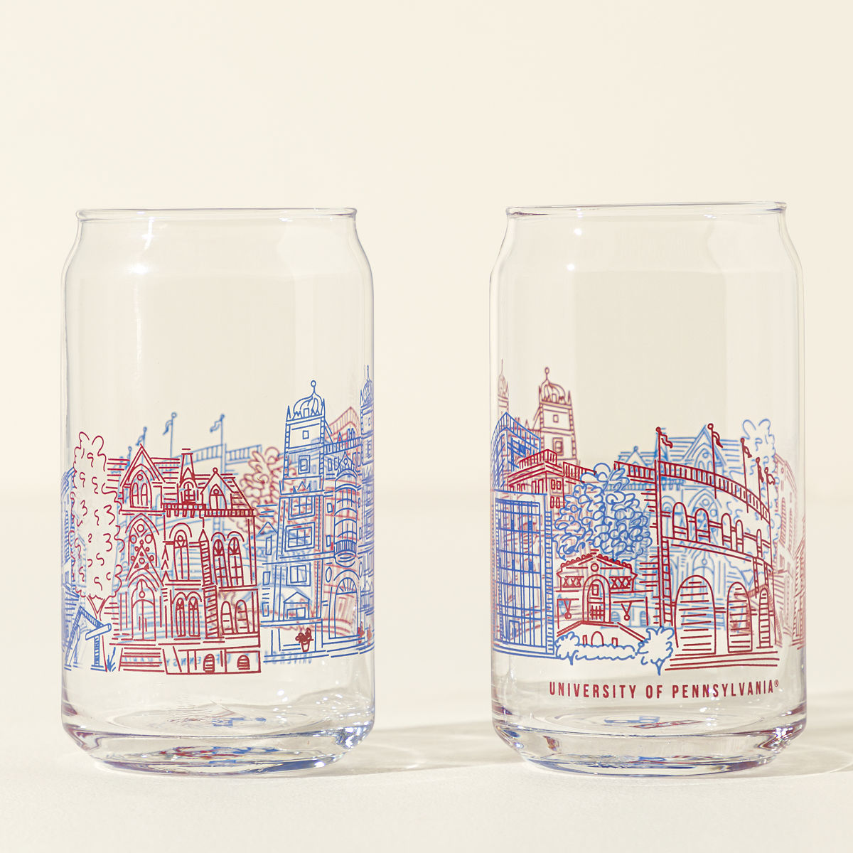 College Cityscape Can-Shaped Glasses - Set of 2 - University of Pennsylvania