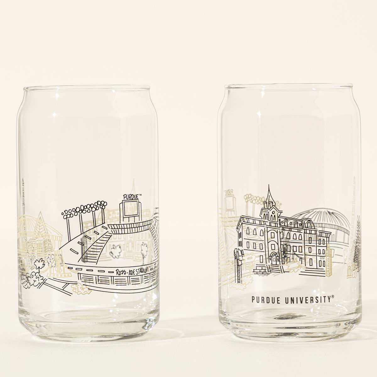 College Cityscape Can-Shaped Glasses - Set of 2 - Purdue University