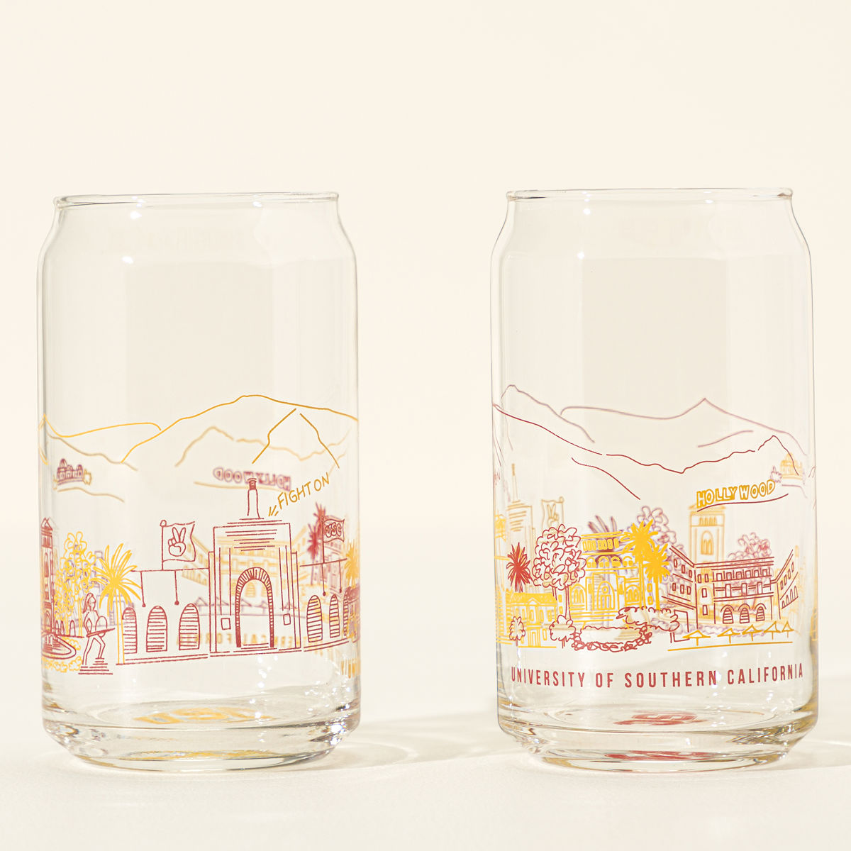College Cityscape Can-Shaped Glasses - Set of 2 - University of Southern California