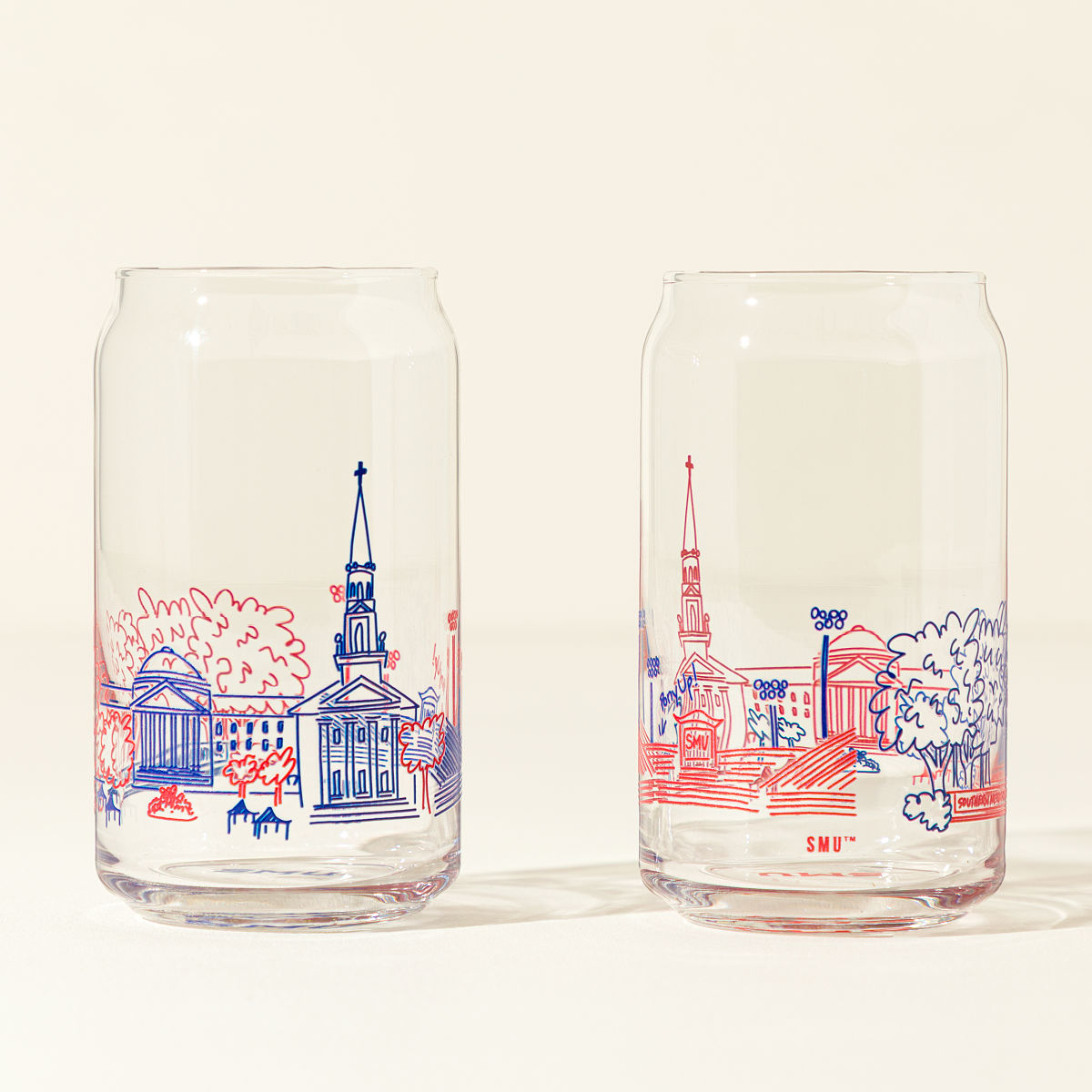 College Cityscape Can-Shaped Glasses - Set of 2 - Southern Methodist University