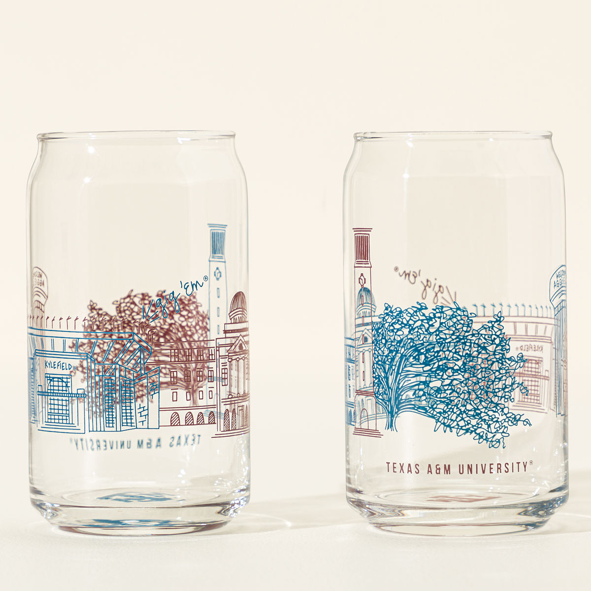 College Cityscape Can-Shaped Glasses - Set of 2 - Texas A&M University