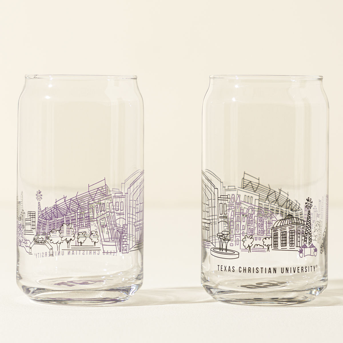 College Cityscape Can-Shaped Glasses - Set of 2 - Texas Christian University