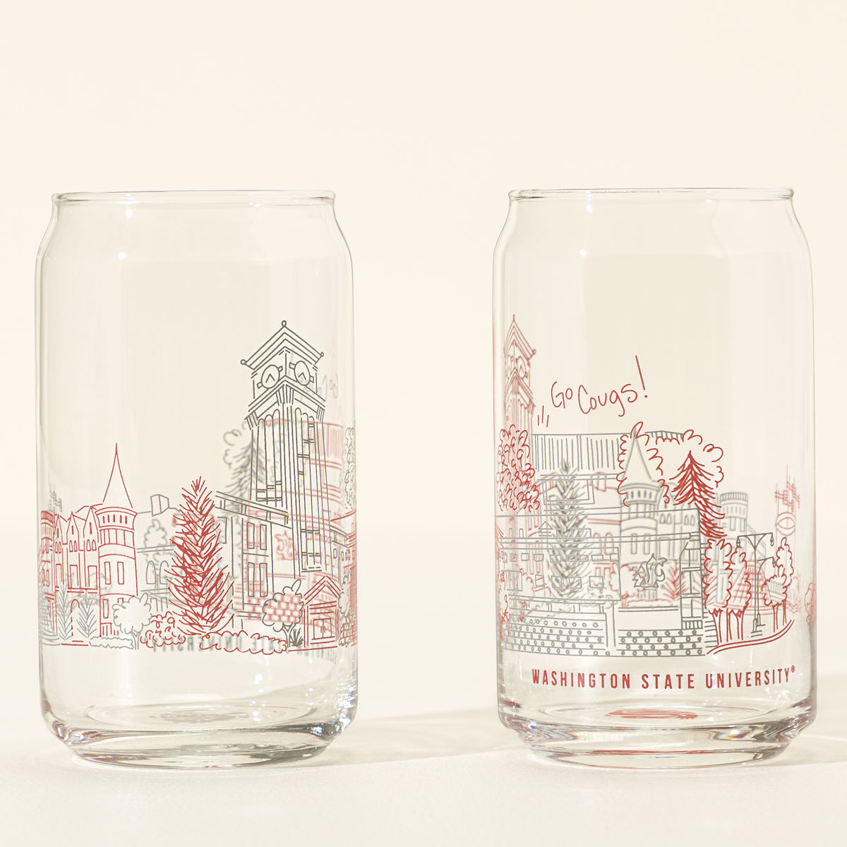 College Cityscape Can-Shaped Glasses - Set of 2 - Washington State University
