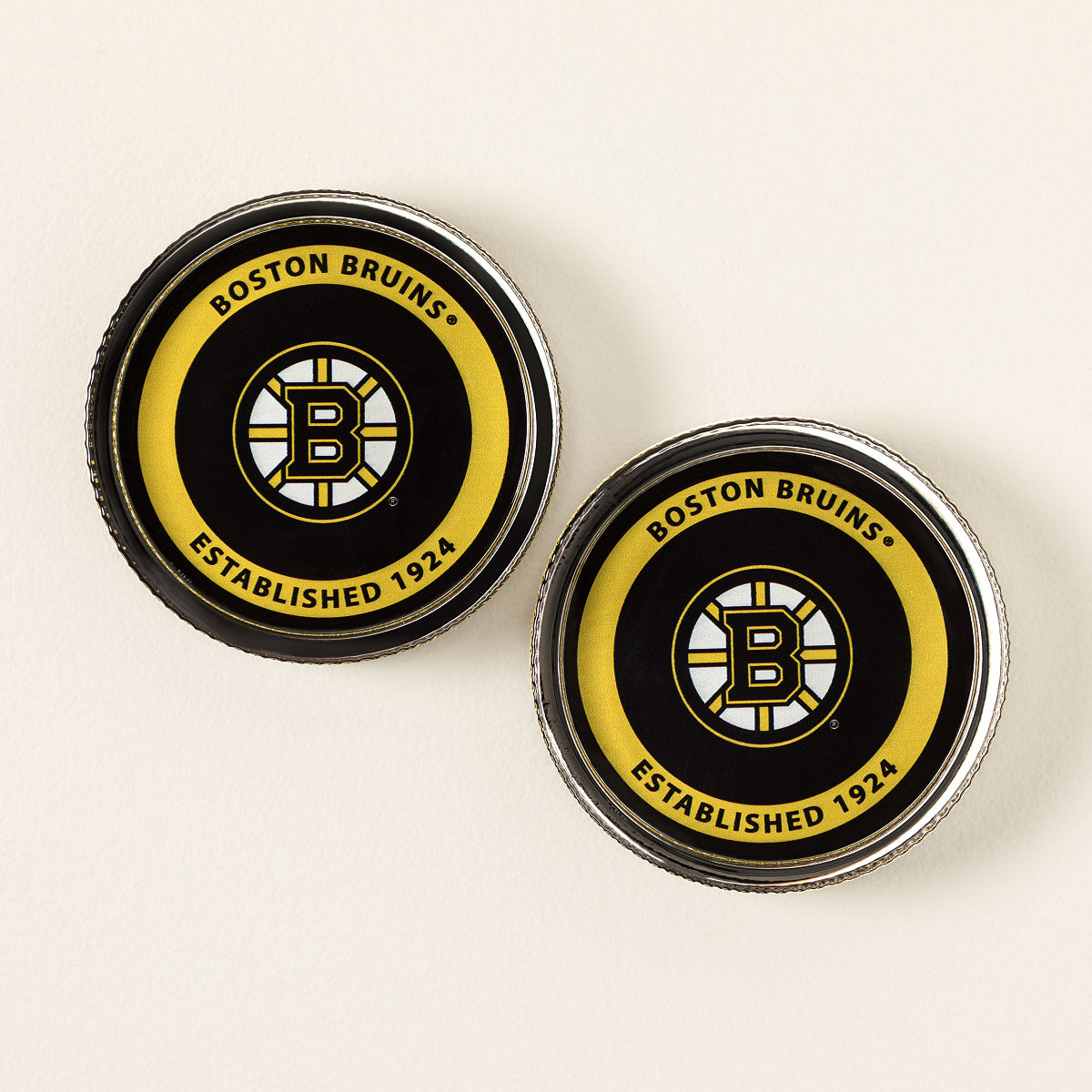 NHL Puck-Shaped Glass Coaster Set - Boston Bruins