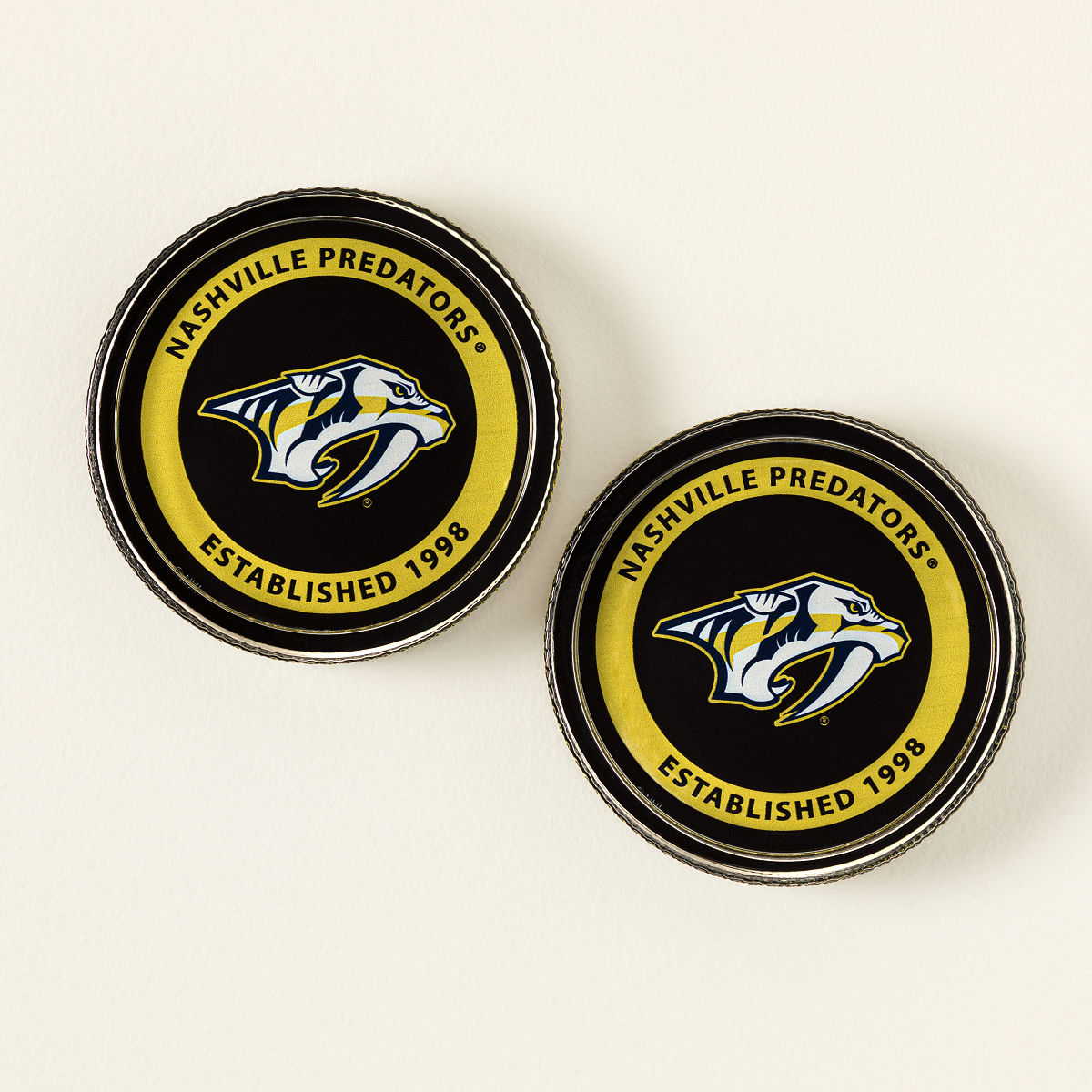 NHL Puck-Shaped Glass Coaster Set - Nashville Predators