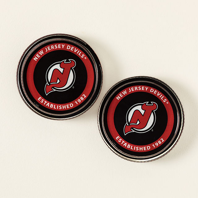 Uncommon Goods New Jersey Devils NHL Puck-Shaped Glass Coaster