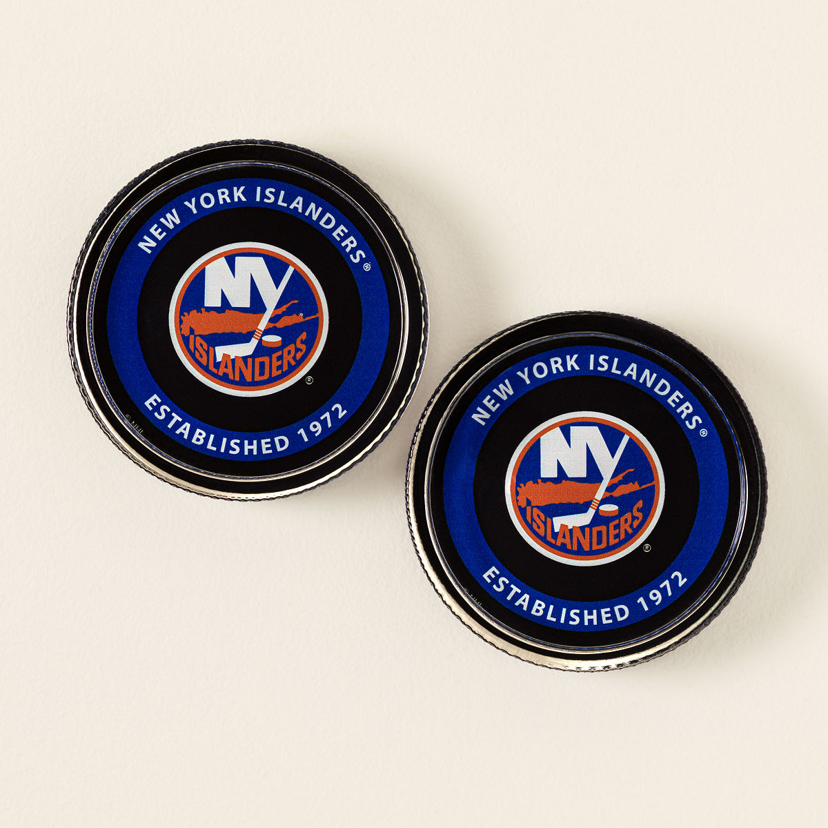 NHL Puck-Shaped Glass Coaster Set - New York Islanders