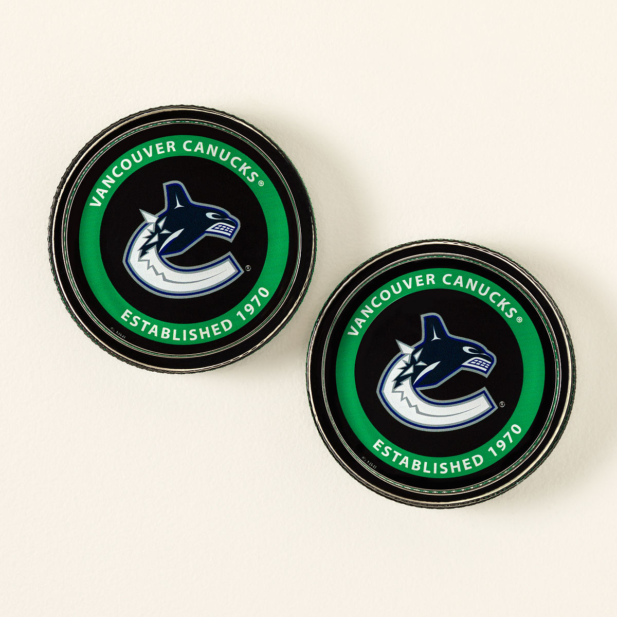 NHL Puck-Shaped Glass Coaster Set - Vancouver Canucks