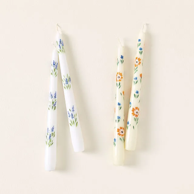 Goods HandPainted Botanical Taper Candles Set of 2