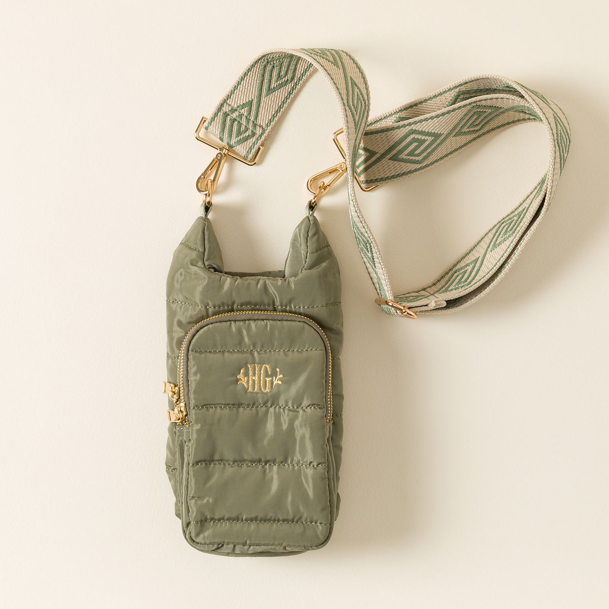 Crossbody Water Bottle Bag - Personalized Sage