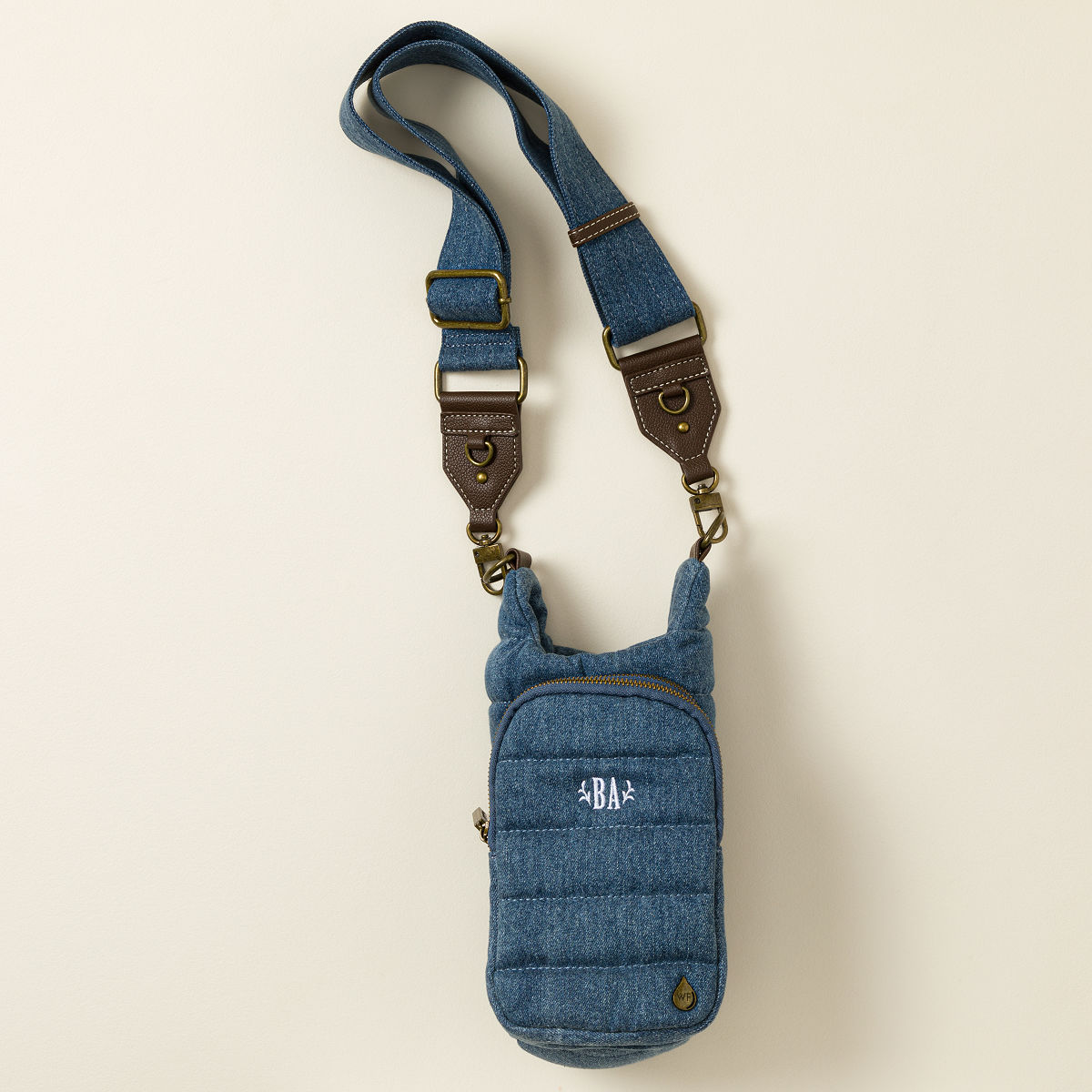 Crossbody Water Bottle Bag - Personalized Denim