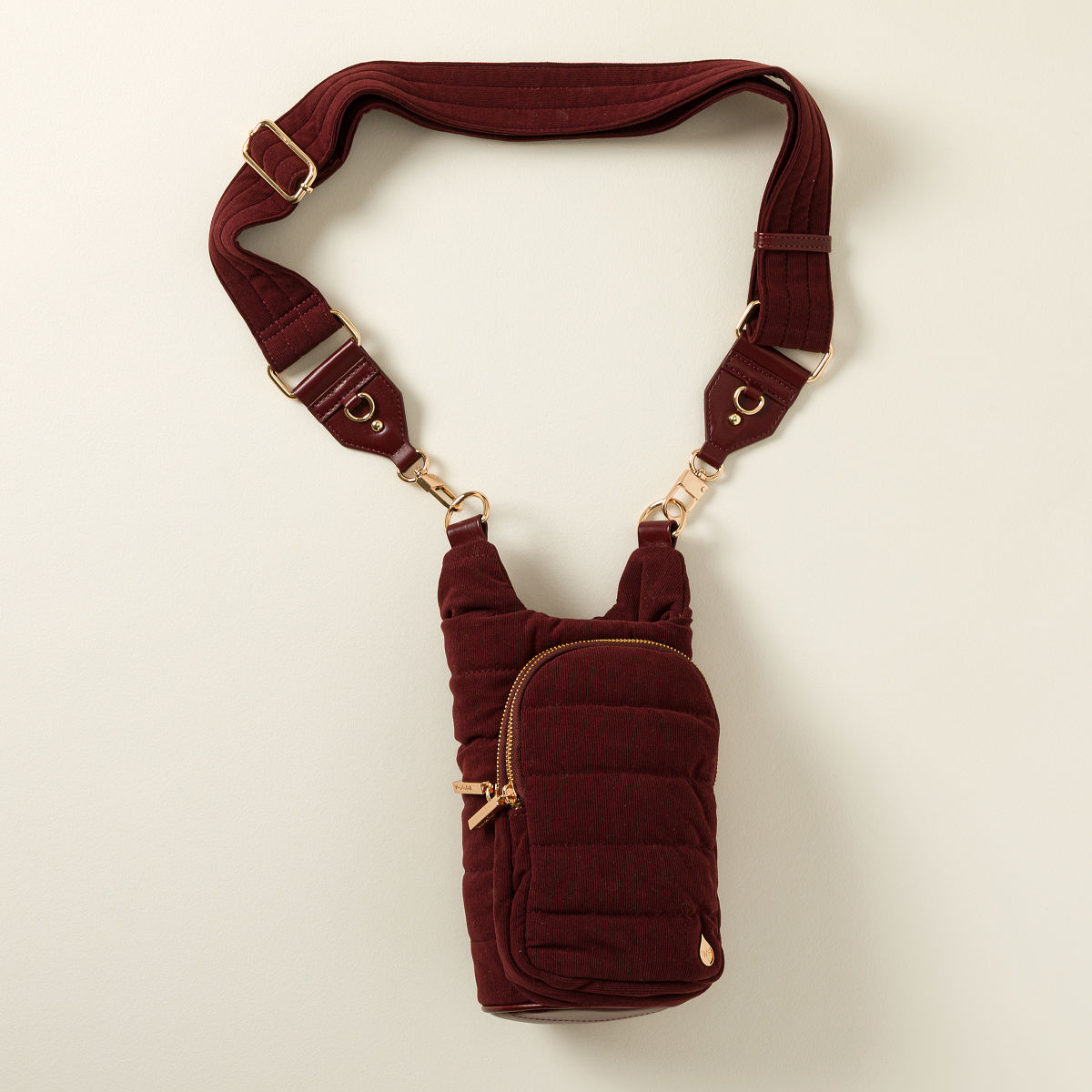 Crossbody Water Bottle Bag - Red Wine Corduroy