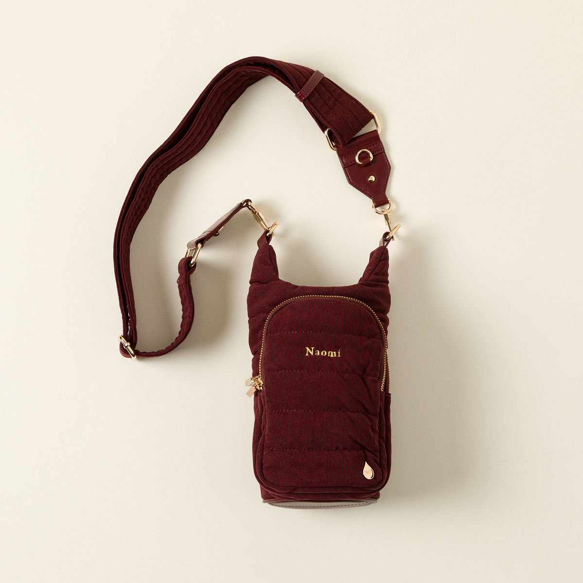 Crossbody Water Bottle Bag - Personalized Red Wine Corduroy