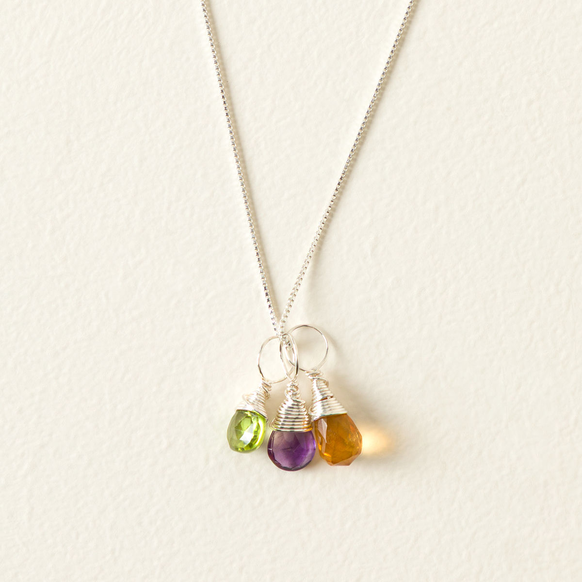 Personalized Birthstone Charm Necklace - 3 Birthstones on Necklace